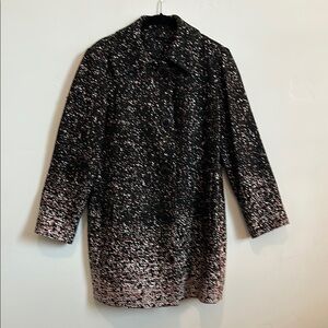 Elie Tahari Black & Pink Tweed Long Jacket, Ombre Confetti pattern Size Medium